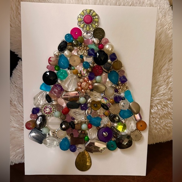 Hand Crafted Other - Handmade Colorful rustic beaded Christmas Tree Art